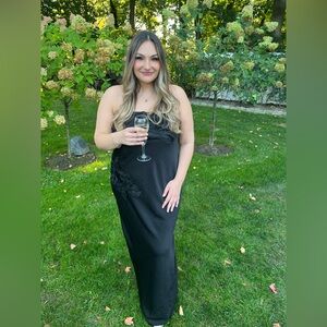 ASOS Design Curve Bandeau Flower Appliqué Midaxi Dress Black